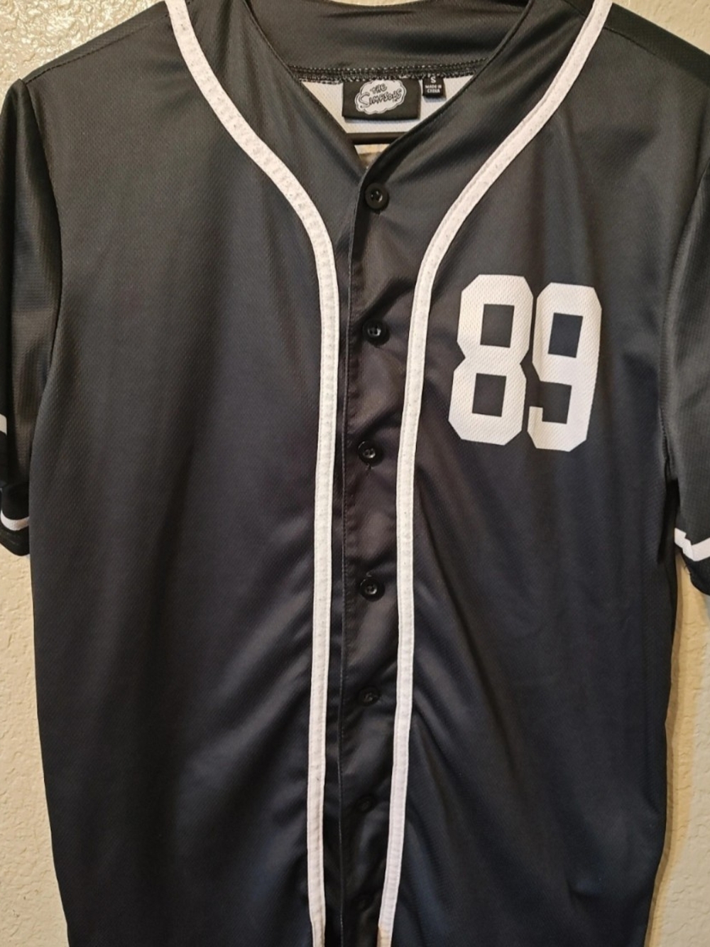 Black Short-Sleeve Baseball Jersey with White '89 Number